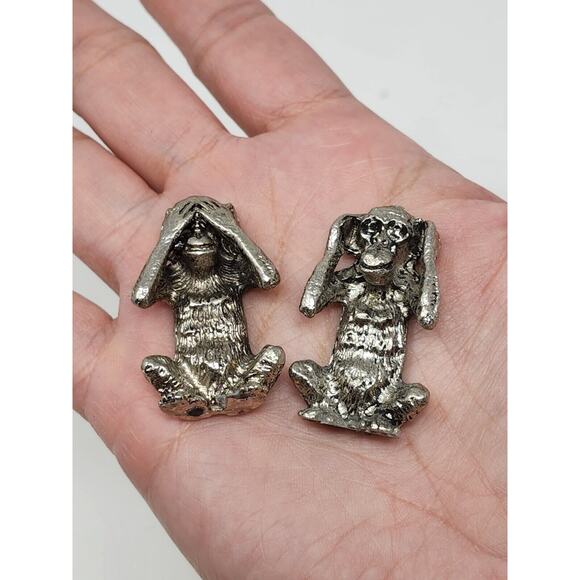 Set of 2 Pewter Monkeys See No Evil, Hear No Evil 1.5 in tall. - Picture 3 of 4
